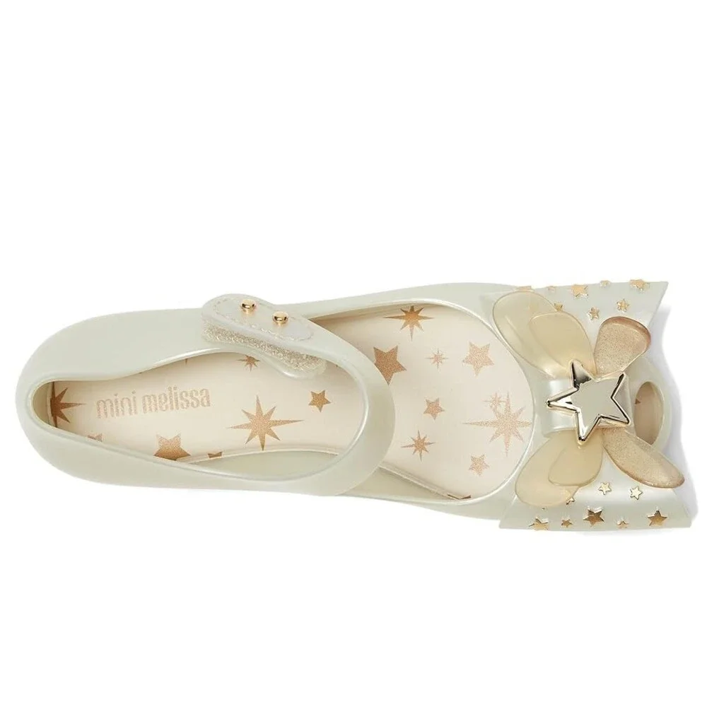 Mini Melissa Ultragirl Star II Flats Toddler US 6C White Metallic Bow QLW818